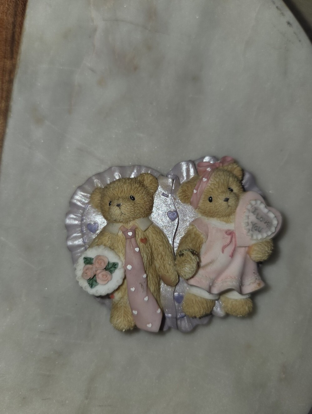 Pink Teddy Bear Couple Magnet Ceramic Figurine